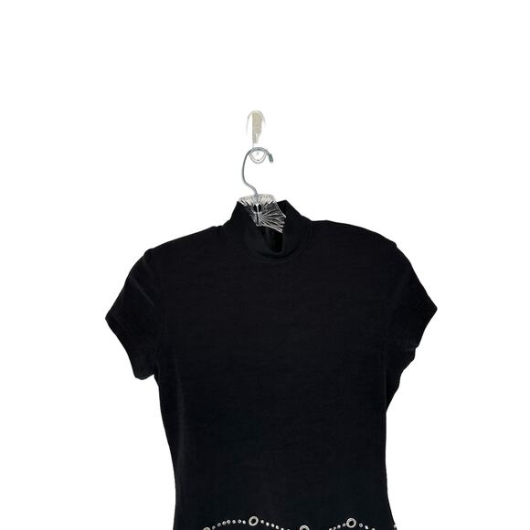 Tadashi Shoji (0s Y2K Black Rhinestone High Neck Bodycon Mini Cocktail Dress - Picture 3 of 13